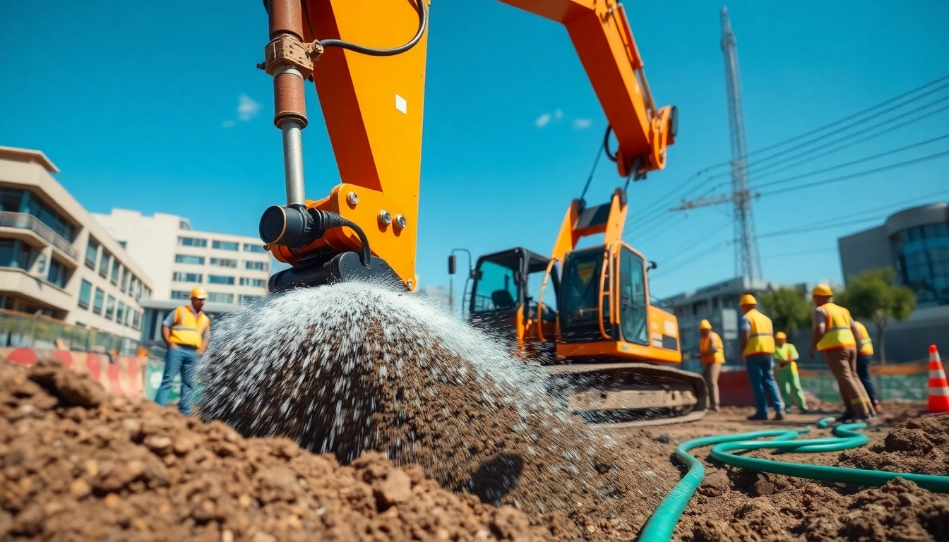 Workers operating hydro excavation machinery in North Carolina, demonstrating efficient soil removal techniques.