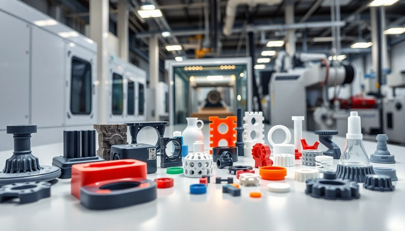 Showcasing plastic parts in an advanced manufacturing environment with intricate designs.
