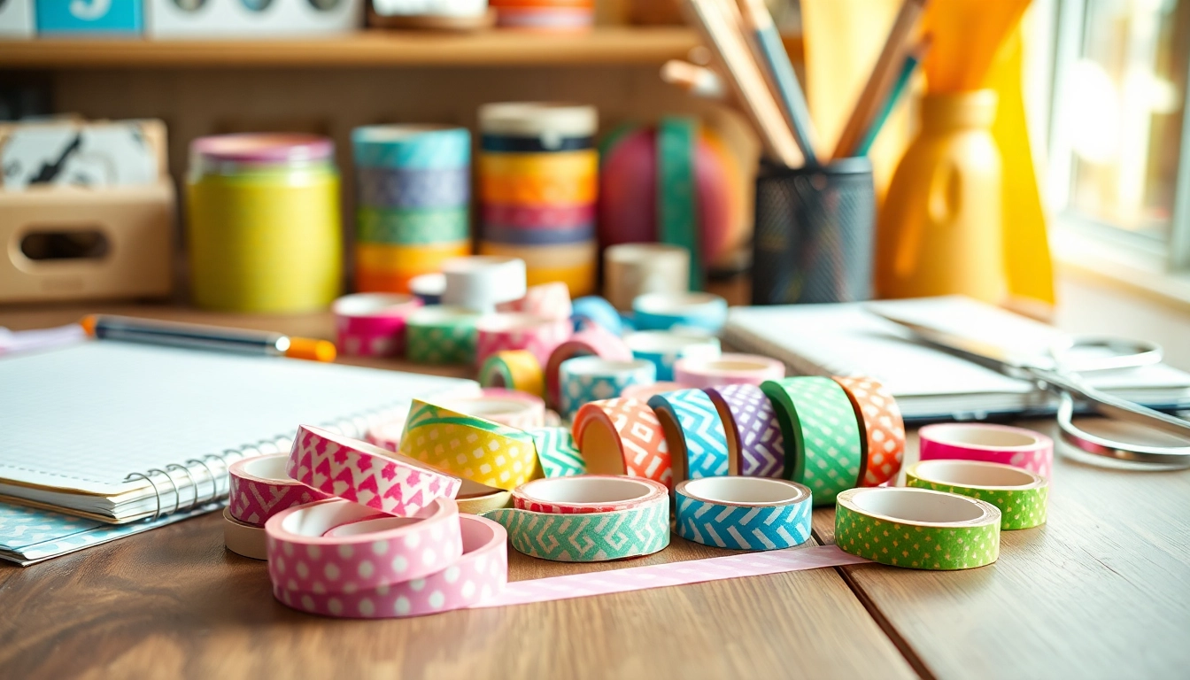 Creative display of colorful washi tape rolls inspiring crafting ideas on a craft table.