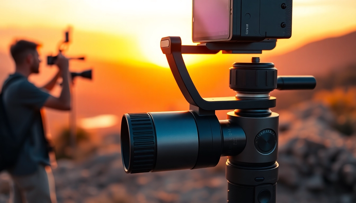 Capture videos with the innovative gimbal stabilizer showcased in an outdoor setting.