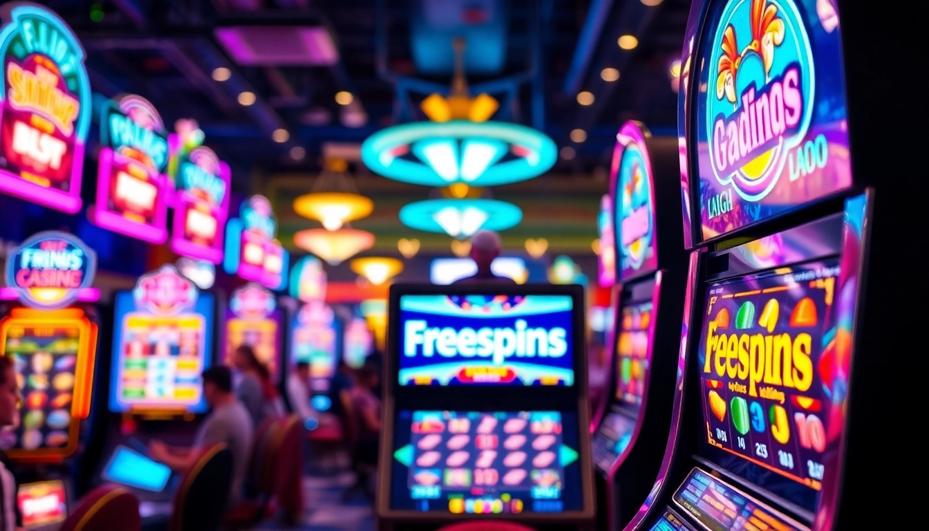 Spin the Freespins on a vibrant slot machine in a dynamic casino environment