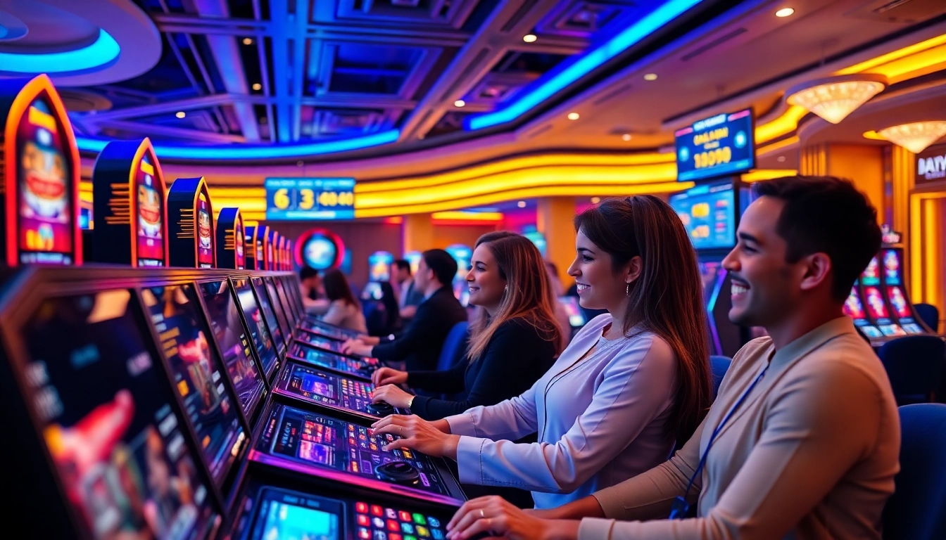 Players enjoying games at Pinco Casino, featuring vibrant slot machines and a lively atmosphere.