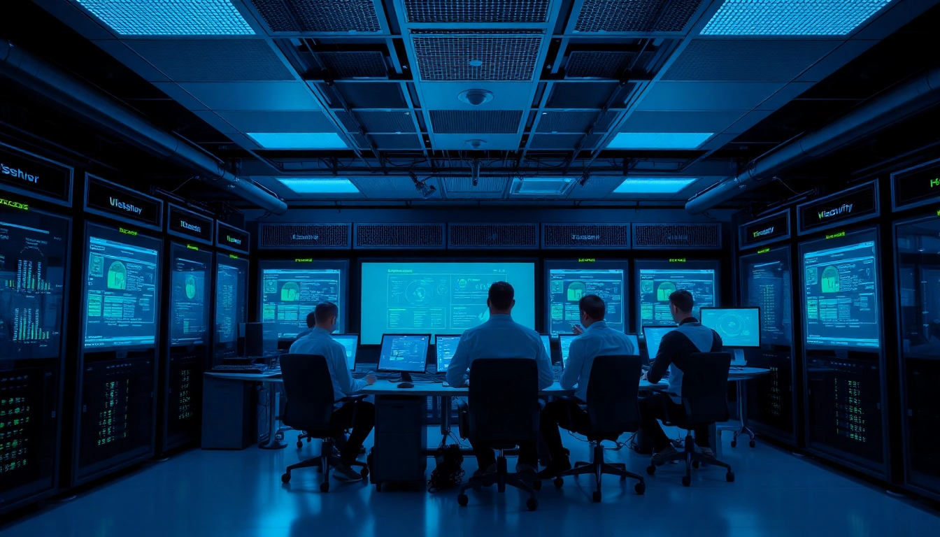 Implement AI security testing with a professional team in a high-tech environment showcasing advanced technology.