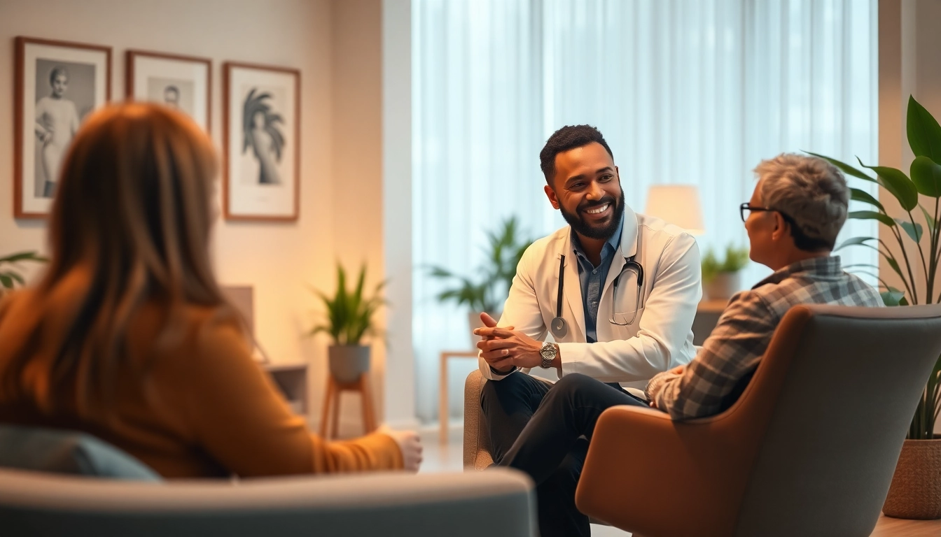 Psychiatrist engaging thoughtfully with a patient in a cozy, professional office.