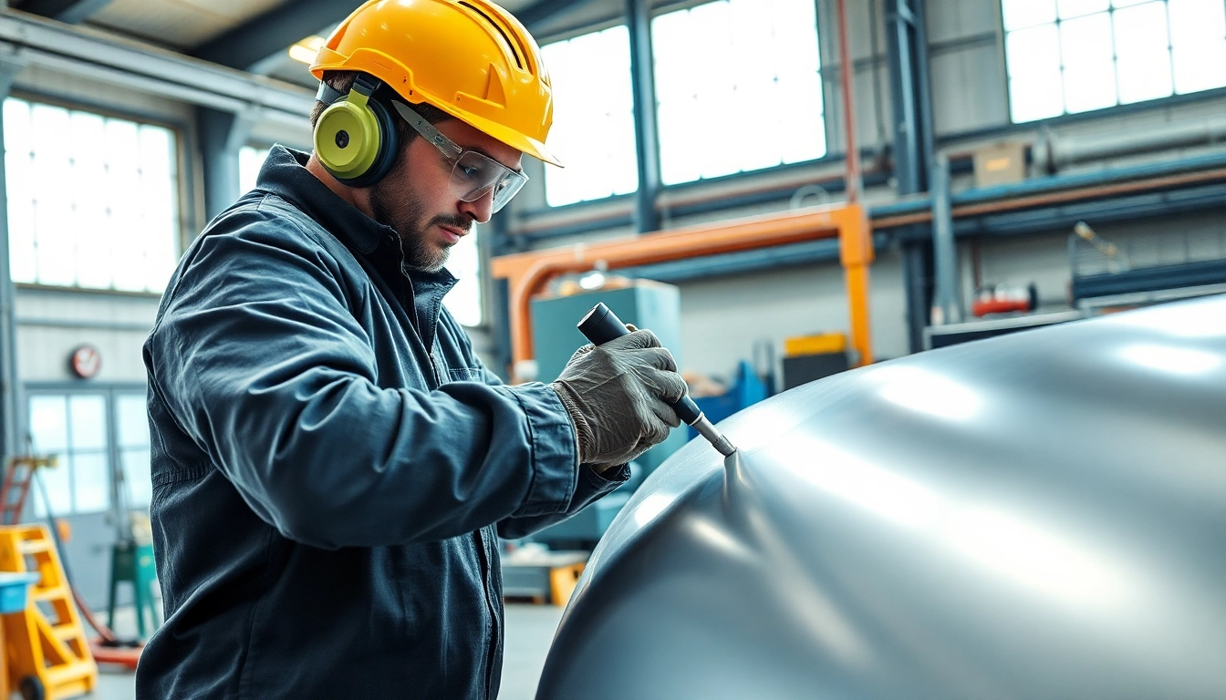 Technician applying coating corrosion protection to metal surfaces in a professional industrial setting.