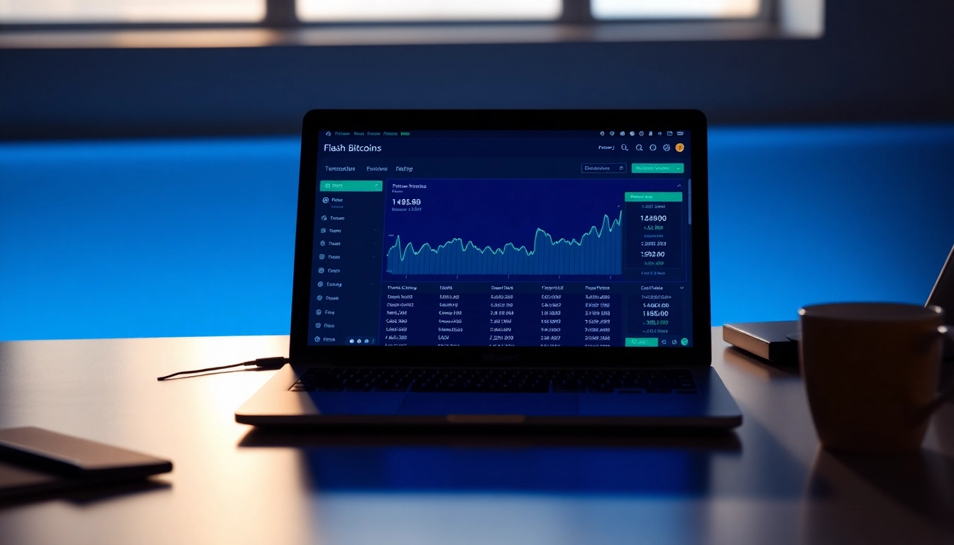 Flash Bitcoin app showcasing real-time transaction data on a laptop screen for enhanced user experience.