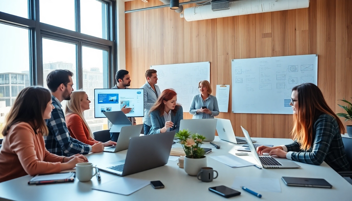 Collaborative meeting of kansas city web design companies in a modern office.